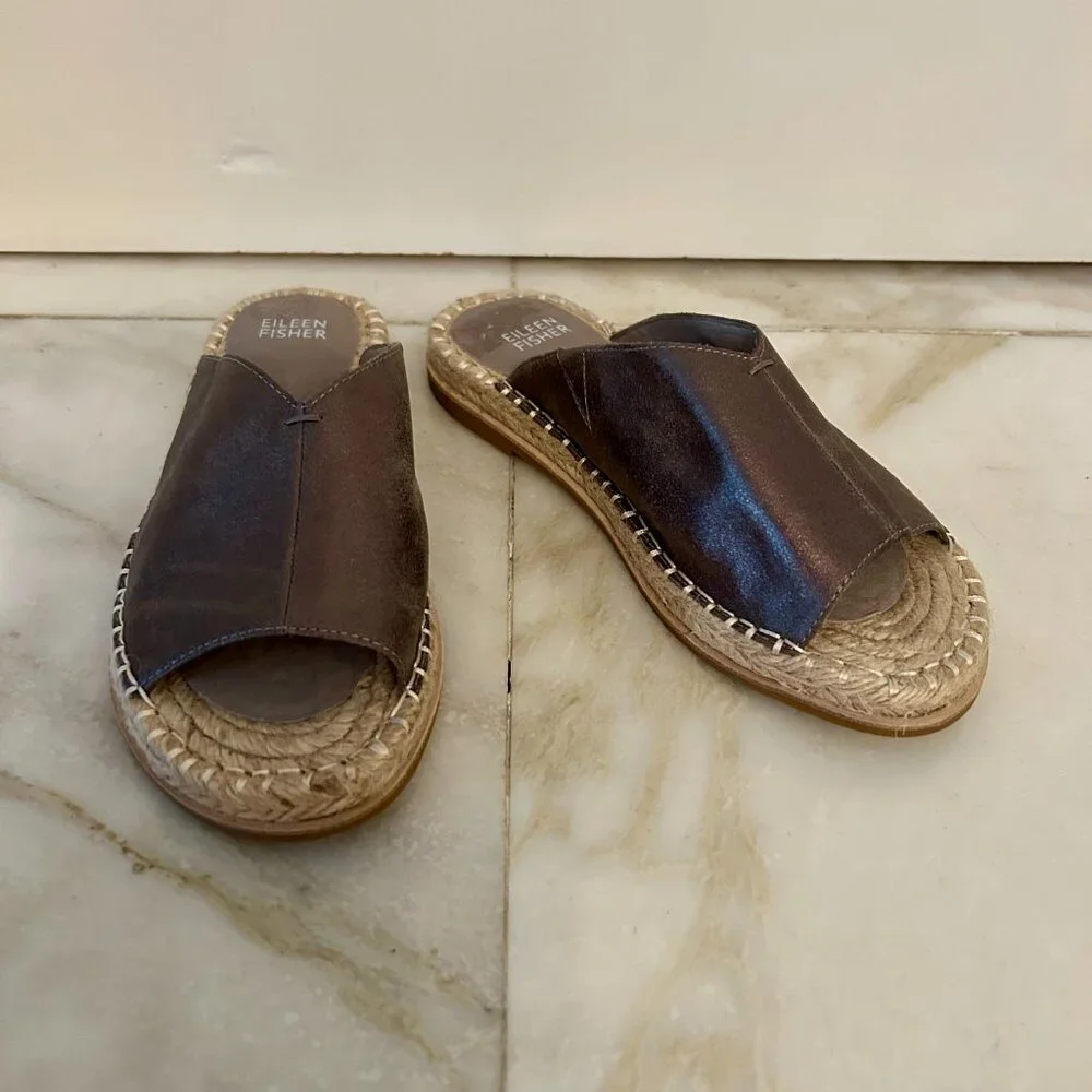 Eileen Fisher NEW Milly Metallic Suede Espadrille Sandal, sz. 6.5